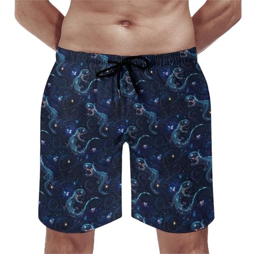 Hawaiian Shorts for Men - Comfy Fantasy Blue Lizard Print Mens Swim Trunks Bathing Suits with Mesh Lining