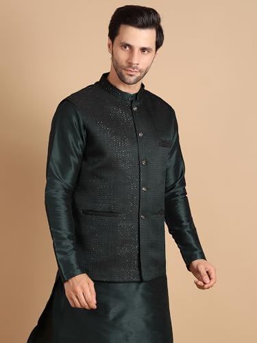 Image of men's Silk Blend Kurta Pejama & Waistcot Set