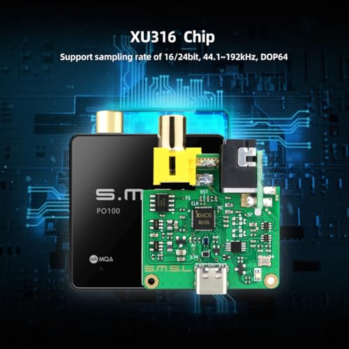 Image of SMSL PO100 2024 192kHz USB to Optical Audio Adapter, XMOS XU316 Type-C USB to SPDIF Optical Coaxial, Portable Digital to Analog Converter for Phone /PC, Silver