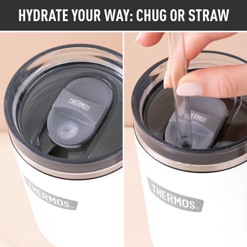 Image of THERMOS 40 oz Stainless Steel Cupholder Mug w /Straw - White