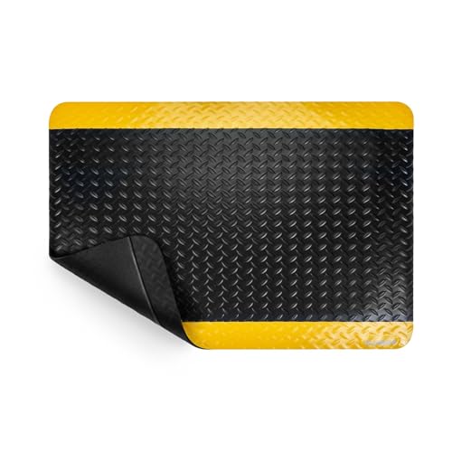 NORTHSKY Anti Fatigue Mat Industrial, Ergonomic Standing Floor Mat for Work for Stand,Safety Support for Leg & Back Pain(Yellow Border (3" x 2")