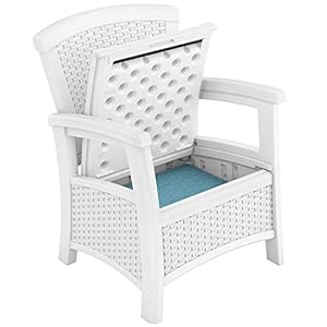 Suncast Elements Club Chair with Storage - Lightweight, Resin, All-Weather Storage Chair - Built in Storage Capacity up to 11 lbs. - White Suncast Elements Club Chair with Storage Lightweight Resin All Weather Storage Chair Built in Storage Capacity up to 11 lbs White