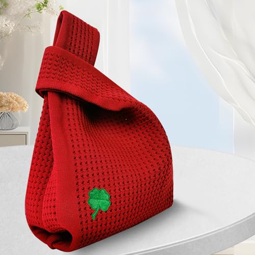 Image of Small Crochet Knit Tote Wrist Bag, Portable Knot Sleeve Handle Bag Cute Wristlet Pouch Purse for Women