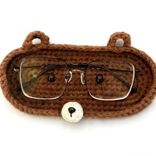 Gestrickter Brillenhalter in Tierform, Gehäkelter Brillenhalter für Schreibtisch, Brillenetui Tier weich, Dekorative Tabletts, für Schreibtisch, Büro, Handgefertigt (Brown)