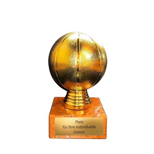 eberin Trofeo de baloncesto de 13 cm – Trofeo con motivo de baloncesto grabado – Ideal para torneos, escuelas y clubes, premio en acabado dorado sobre base de mármol