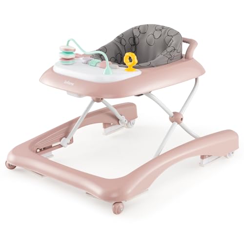 RELAX4LIFE Andador Bebés Plegable con 3 Alturas Ajustables, Bandeja de Juguete Removible, Cojín Extraíble, 4 Ruedas y Alfombrilla Antideslizante, Tacatá para Bebés 0-24 Meses (Rosa)