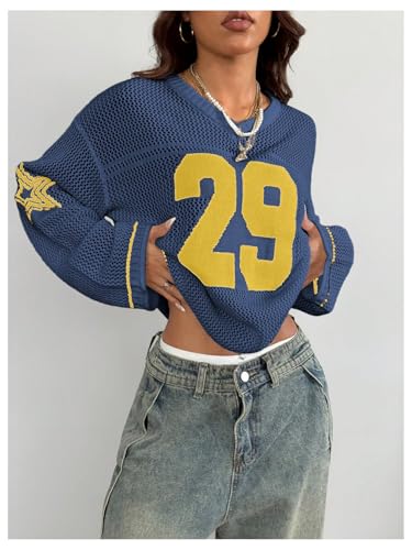 Image of BEAUDRM Women's Y2k Tops Oversized Crochet Jersey Shirts Graphic Streetwear