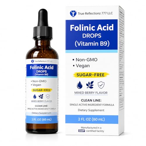 True reflectionz Folinic Acid Drops Kids & Adults - 500mcg Vitamin B9 Liquid Kids 60 mL | Methylation Support Supplement | Bioavailable Folate | Sugar Free Non-GMO Vegan | Gentle Methylation