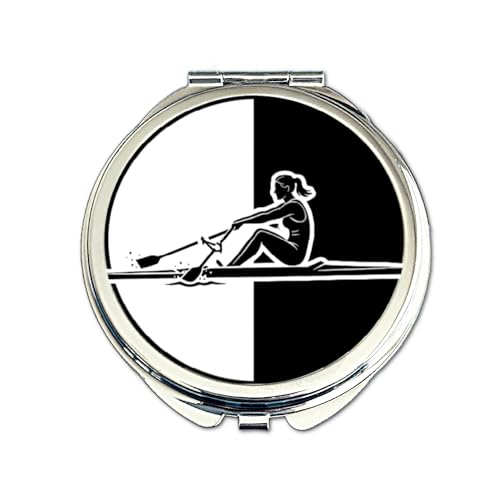 Rowing Compact Mirror – Women’s Rower Design | Gift for Rowers, Coxes & Boat Club Members | 60mm Travel Mirror for Handbags & Pockets | Silver Metal Compact | Monochrome Hobby Collection