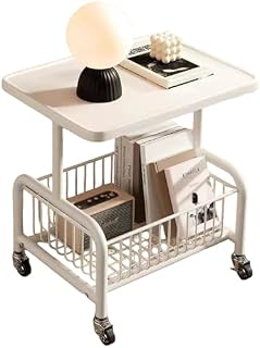 Brown Coffee Table Cart with 360° Wheels, 2-Tier Movable Wooden End Table for Living Room & Bedroom Storage, Small Space Furniture, Modern Design