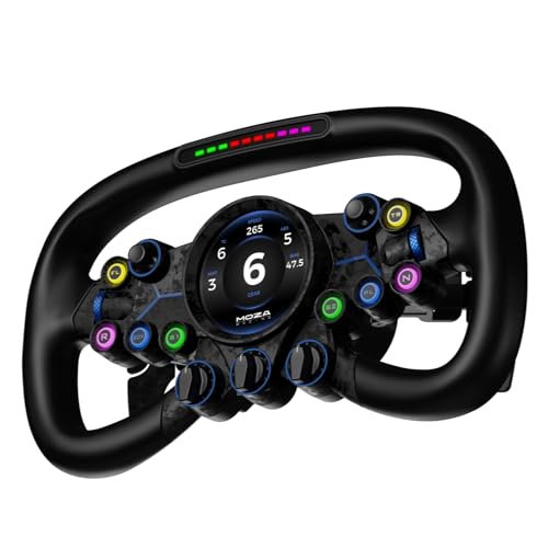 MOZA Vision GS Racing Wheel With 2.85-Inch HD Circular Touch Screen,Aerospace-Grade Aluminum Alloy Construction Microfiber Leather Grips Game Wheel Compatible All WheelBases