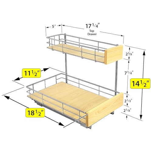 Image of LYNK PROFESSIONAL SELECT Pull Out Under Sink Kitchen Cabinet Organizer - 11.5 in. x 18 inch deep Drawer - Sliding Shelf Organizer and Undersink Storage Shelves - Lifetime Ltd. Warranty - Chrome