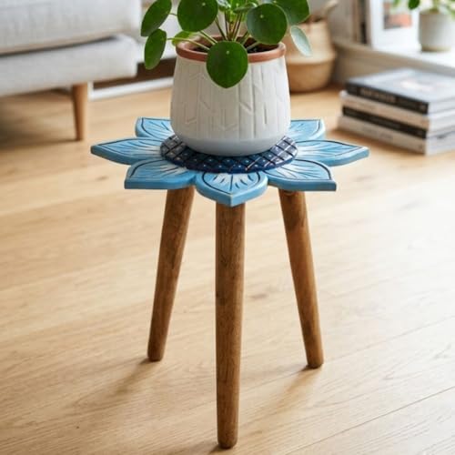 Image of Beautiful Antique Wooden Fold-able Side Table /End Table /Plant Stand /Stool Living Room Kids Play Furniture Table Round Sunflower Shape