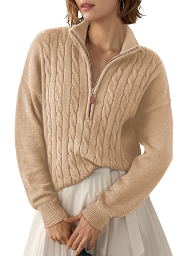 Dokotoo Fall Clothes Womens Sweaters for Women Trendy Winter 2025 Women Outfits Dressy Casual Women's Sweaters Fashion Old Money Cute Quarter Zip Sweater Pullover