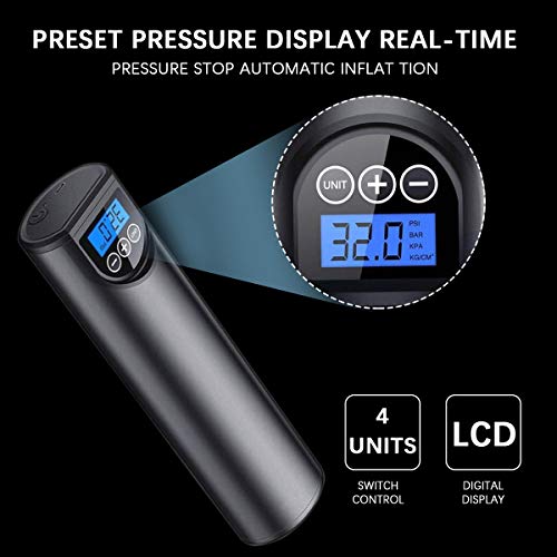 Vogvigo Mini Portable Vehicle-Mounted Intelligent Wireless Digital Air Compressor Pump Rechargeable 2000mah with Led Light and 150 Psi Maximum Inflation Pressure for Ball/Car Bicycle Tire/Toys/Other - Thumbnail 2