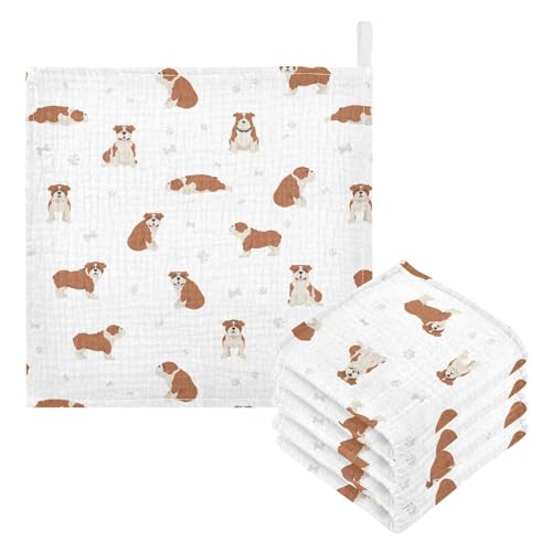 Image of vvfelixl Baby Cotton Washcloths English Bulldog Infants Bath Towel for Unisex Puppy Face Towels for Newborn, Natural Baby Wipes Delicate Skin, 11.8 X 11.8 inch, one sizex3
