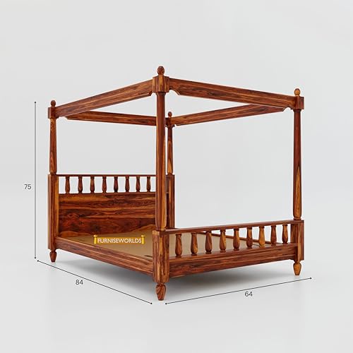 Image of Poster Bed Solid Sheesham Wood Queen Size Bed for Bedroom, Wooden Double Bed, Cot Bed Furniture 1 Year Warrenty (Honey)