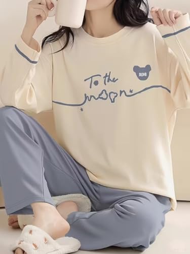 Image of Lymio Womens Korean Night Dress | Full Pyjama Set | Korean Nightsuit | Women Nightwear |Round Neck Full Sleeve Nightsuit | Loungewear | Everyday Nightdress (W-ND-4)