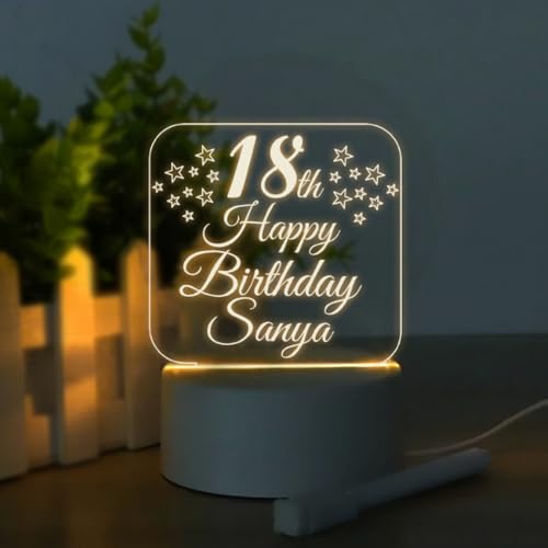 Image of Customized 3D Lamp for Birthday - Personalized LED Night Light with Names | Unique Gift for Husband, Wife Friends| Gifts Custom Decor for Happy Birthday Special (Everyone) (Happy Birthday Sanya)