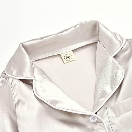 Girls Boys S𝗶𝗹k Pa𝗷amas Set Stain Long Sleeved Tops Pants P𝗝s Set for Toddler Kids Pocket Soft Slee𝗽wear N𝐢ghtwear2