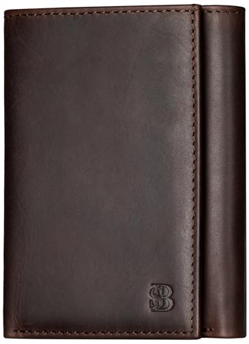 SERMAN BRANDS Trifold Wallet for Men - RFID Blocking Full Grain Leather, 11 Card Slots & ID Window, Slim Everyday Carry, Durable Stitching, Gift for Him