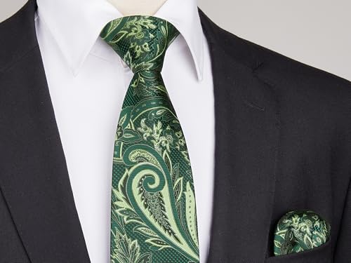 Image of HISDERN Ties for Men Paisley Floral Tie Handkerchief Classic Woven Business Formal Necktie and Pocket Square Set Wedding