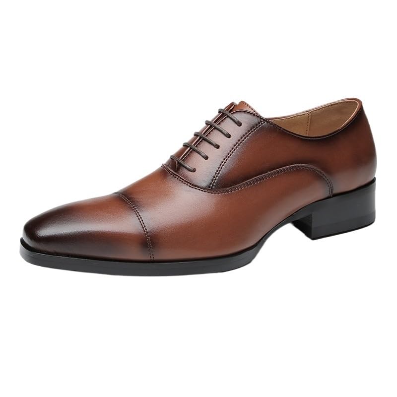 Classic Luxury Formal Leather Shoes Men Pointed Toe Lace Up Business Dress Oxford(Brown,8)