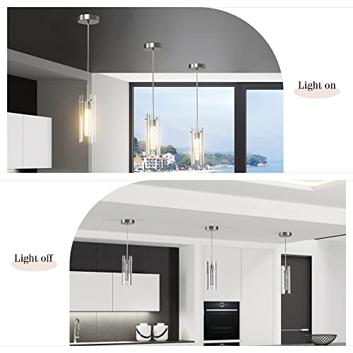 Esfos Pendant Ceiling Light Fixture, Led Kitchen Lighting Crystal Pendant Lights Kitchen Island, 1-Light Integrated Kitchen Hanging Light Fixture Modern Island Light With Bubble Glass Three Pack #TOP3