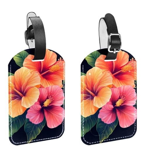 Gepäckanhänger für Koffer, Blumenstrauß exotischer tropischer Blumen und Blätter, PU-Leder, Reiseanhänger, Namensschilder, Datenschutz, Reisezubehör, Tasche, Gepäck, 2 Stück