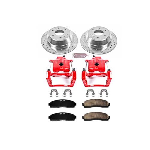 Image of PowerStop Rear Brake Kit for Buick Rainier 2004-07 |Chevrolet SSR 2003-06 |Trailblazer 2002-09 - Carbon-Fiber Ceramic Brake Pads + Drilled & Slotted Rotors + Red Powder Coated Calipers, KC2050