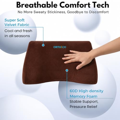 Image of Lumbar Support Back Cushion, Brown | Ergonomic Lower Back Support, Back Pain Relief, For Car Seat & Office Chair, Portable Backrest