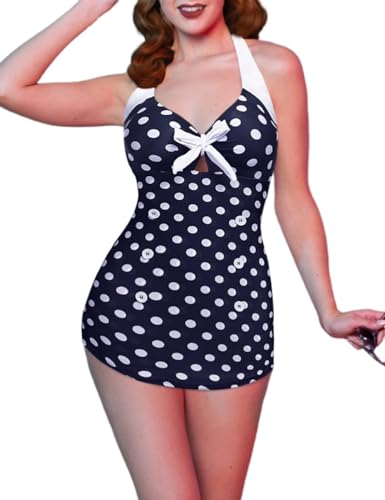 Monokini une pièce vintage chic noir à pois coupe boyleg de qualité
