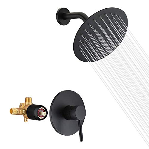 sumerain Matte Black Shower Faucet Set Pressure Balance Cartridge, 8 Inches Rain Shower Head, with Non-return Check Valves