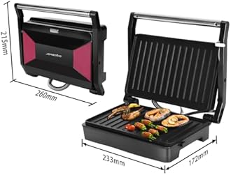 Aigostar Sandwich Toaster Panini Press, 1000W Deep Fill Toastie Maker, Non-Stick-Coated Aluminium Plates, Indicator Light, Stainless Steel, Black-Larissa
