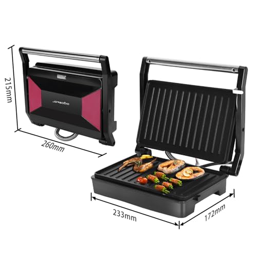 Aigostar Sandwich Toaster Panini Press, 1000W Deep Fill Toastie Maker, Non-Stick-Coated Aluminium Plates, Indicator Light, Stainless Steel, Black-Larissa