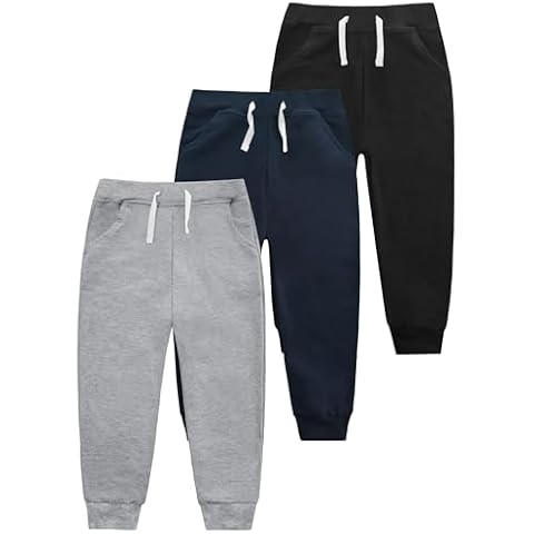 VOGRYE 3 Pack Boys Cotton Toddler Sweatpants Boys Joggers Pants with Pocket Drawstring for Kids 2T-6T Cover