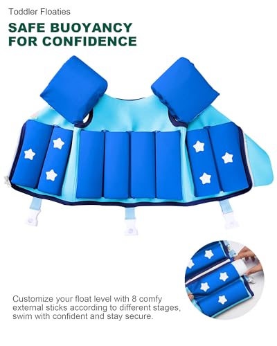 AEOCOO Kids Pool Floaties 1-2-3-5-7-9 Years Old, Toddler Swim Vest 20-30-50-70 Pounds, Comfortable Extended Wear Kids Float Jacket with Crotch Strap, Bright Design and Unpadded Sides, Sky — view 5