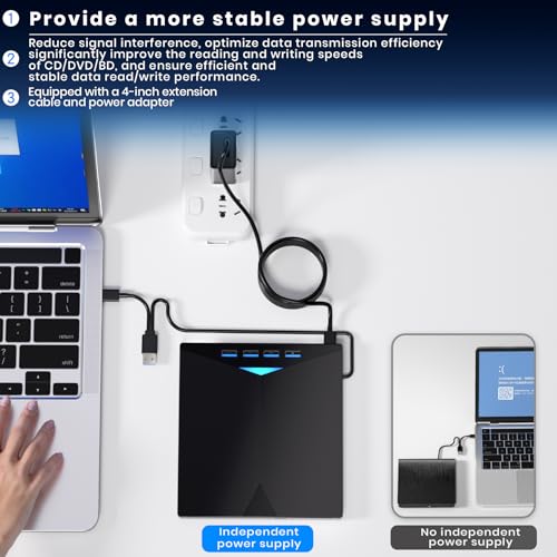 Lecteur Blu-ray externe USB 3.0 Type-C pour PC Windows et Mac avec ports SD