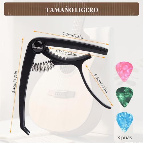 Miniatura 5 de Asmuse Cejilla Guitarra Española Acústica Eléctrica Profesional, Guitar Capo De Ligero Aleación De Aluminio Con 3 Púas De Guitarra Para Guitarra Acústica Eléctrica Bajo Ukelele Mandolina Banjo