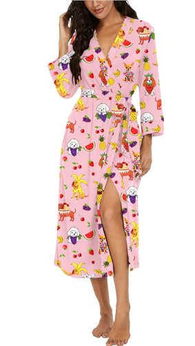 Image of VINTATRE Robes for Women Long Knit Bathrobe XS-4XL | 3 /4 Sleeve Bathrobes with Pockets, Stretchy and Lightweight Fabric, Inner Tie and Fixed Outer Matching Belt, Mid Calf Length