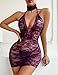 Avidlove Sexy Sheer Lace Bodycon Mini Lingerie Dress with Thong 2 Piece Set Outfits Purple L