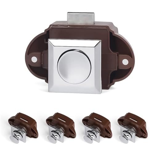 Verrou à bouton-poussoir sans clé marron pour bloquer les tiroirs en camping-car