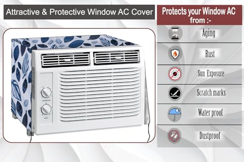 Image of The Furnishing Tree Window AC Cover for 1 Ton Capacity PVC Waterproof and Dustproof Ditzy Pattern Grey