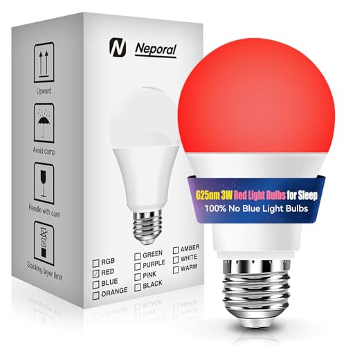 Neporal 3W 625nm Red Light Bulbs for Sleep, 100% Blue Light Blocking B