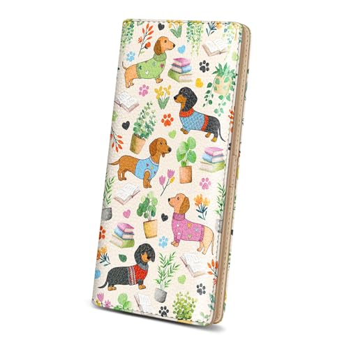 Image of Immaturus Womens Wallet, Dachshund Slim Thin RFID Blocking Credit Card Wallets, Book Plant Long Bifold PU Leather Card Holder Organizer, Cash Clutch Billfold with Zipper Coin Pocket Ladies Girls Gift