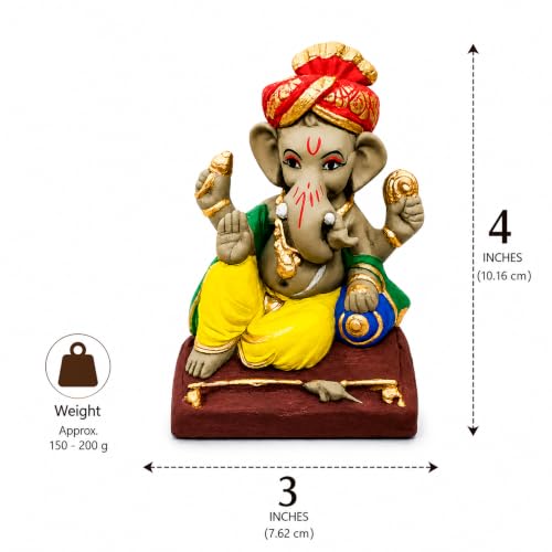Image of Clay Ganesh Idol, 4 Inches Height, Water Soluble Ganpati Murti for Ganpati Visarjan (Small) (Multicolor - Pagri Ganesha)
