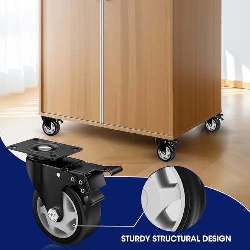 Image of 4 Inch Caster Wheels, Casters Set of 16, ASHGOOB Casters with Brake Heavy Duty, Industrial Locking Swivel Top Plate Castor Wheels for Workbench /Furniture /Cart. （AB Switch, Double Pedal Brake