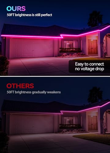 Image of 50FT RGB+IC LED Strip Lights Outdoor Waterproof IP67, DIY Multiple Colors Smart LED Lights Bluetooth App Control RF Remote Color Changing Rope Light for Patio Balcony Garden Eaves Deck