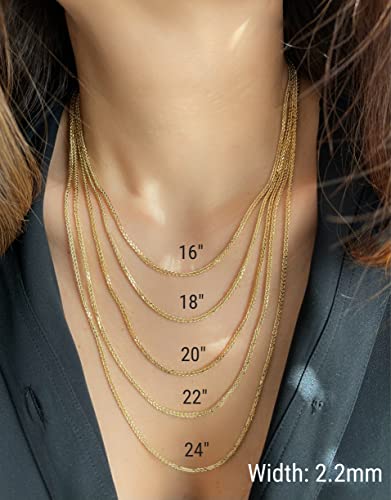 JEWELHEART 10K and 14K Gold Square Wheat Chain 1.7mm 2.2mm 2.6mm 3.2mm 3.9mm 4.5mm Yellow Real Gold Chains For Men Diamond Cut Braided Franco Chain Necklace For Women with Lobster Clasp 16" 18" 20" 22" 24"4