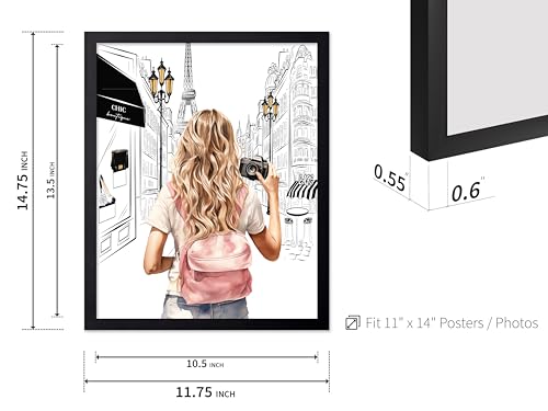 Image of Poster Master Fashion Poster - Lady With A Camera Print - Trendy Art - Paris Art - Modern Art - Gift for Women & Fashionista - Glamour Wall Decor for Bedroom or Girl's Room, 11x14 Black Framed